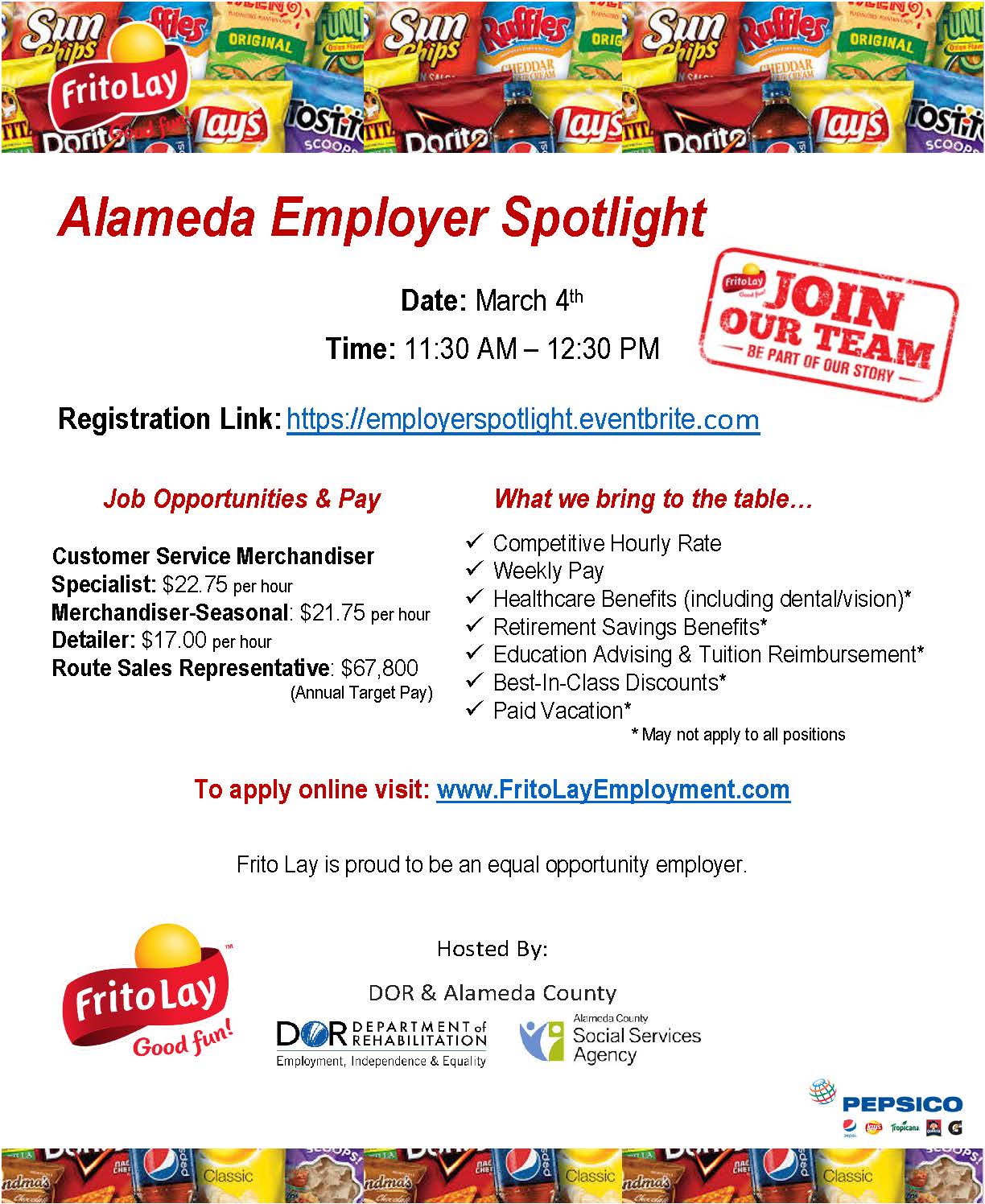 PEPSICO Frito Lay Now Hiring Northern Alameda Adult Education Collective